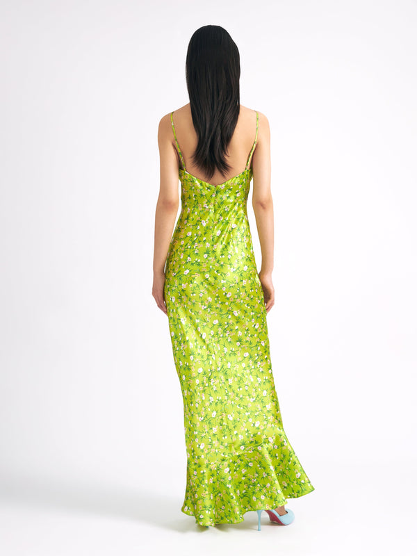 Saloni Mimi B Dress In Lime Springflowers