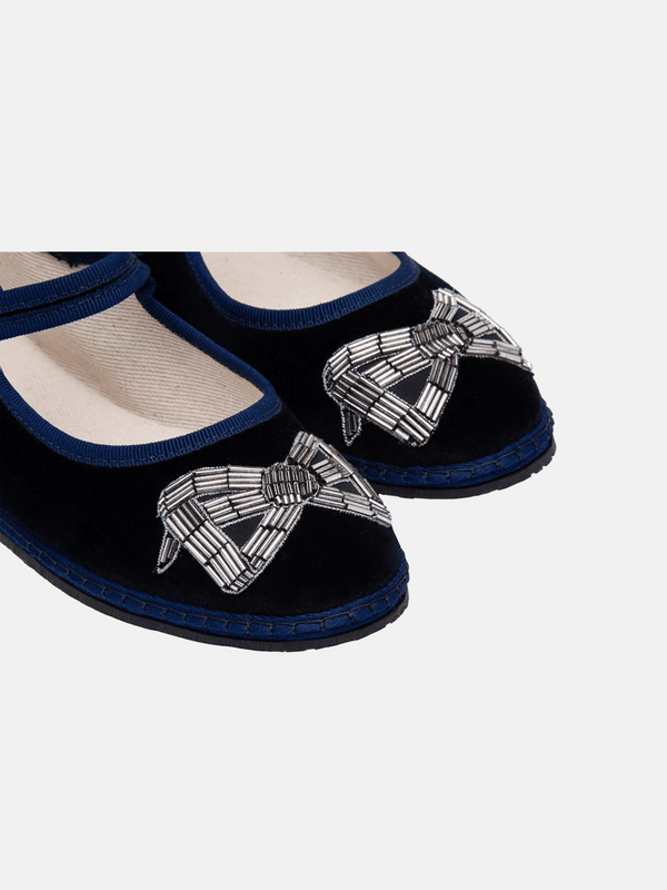 Saloni MJ Clementine Navy Bow Embroidery