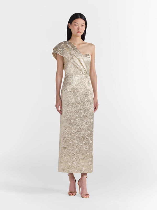 Saloni Mona Dress In Pale Gold