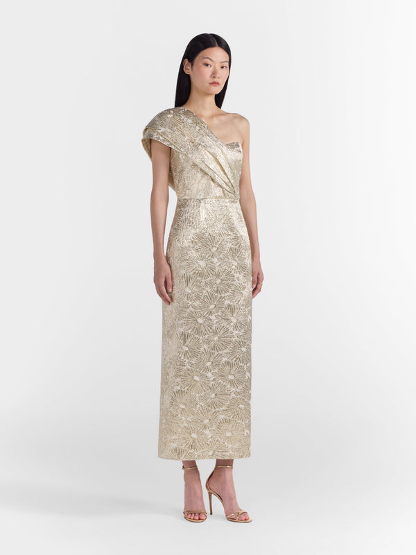 Saloni Mona Dress In Pale Gold