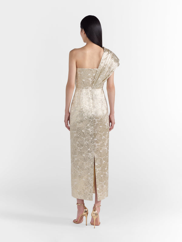 Saloni Mona Dress In Pale Gold