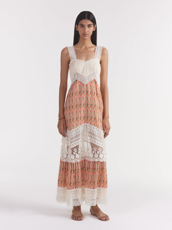 Saloni Phoebe Dress In Zinnia Stripe Cream