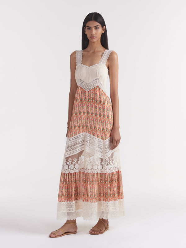 Saloni Phoebe Dress In Zinnia Stripe Cream