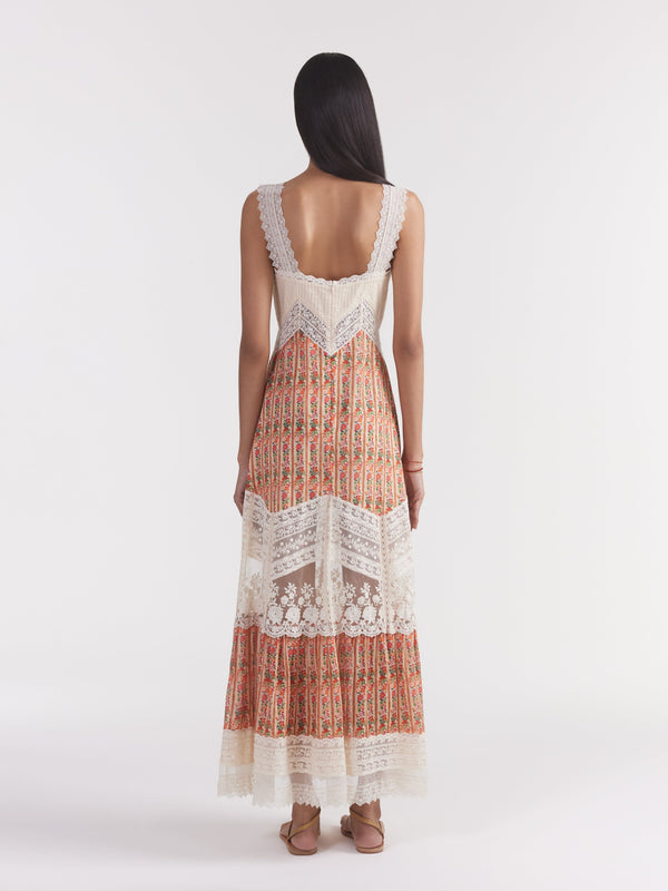 Saloni Phoebe Dress In Zinnia Stripe Cream