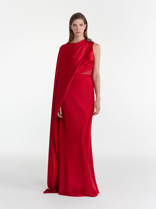 Saloni Phoenix Long Dress In Scarlet Crystalrose