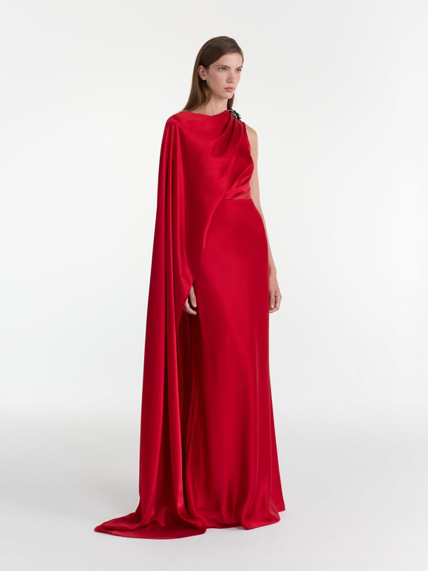 Saloni Phoenix Long Dress In Scarlet Crystalrose