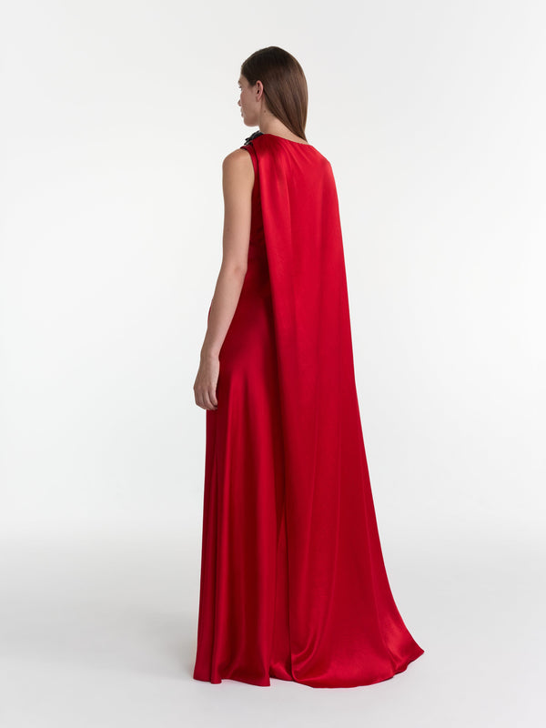 Saloni Phoenix Long Dress In Scarlet Crystalrose