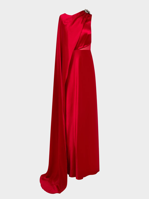 saloni Phoenix Long Dress in Scarlet Crystalrose