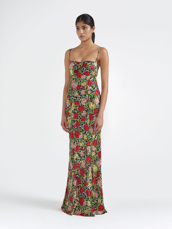 Saloni Renee Long Dress In Lantana Noir