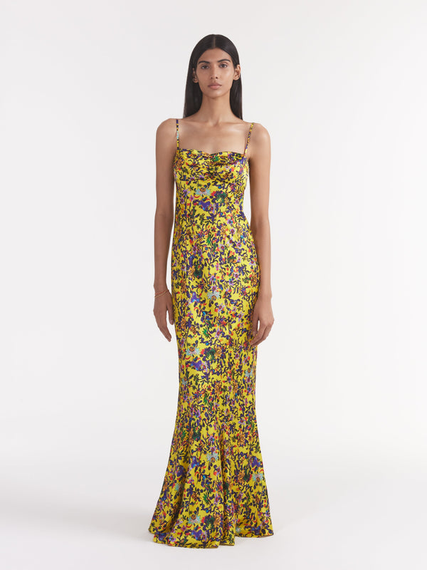 Saloni Renee Long Dress In Ornamental Citrine