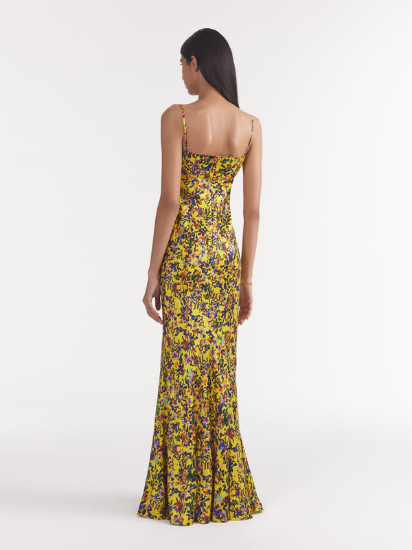 Saloni Renee Long Dress In Ornamental Citrine