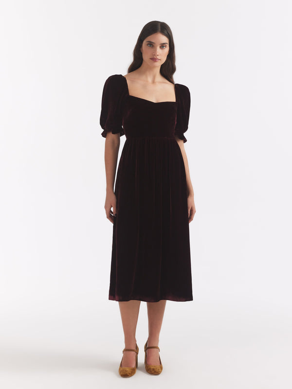 Saloni Rhea Dress In Burgundy