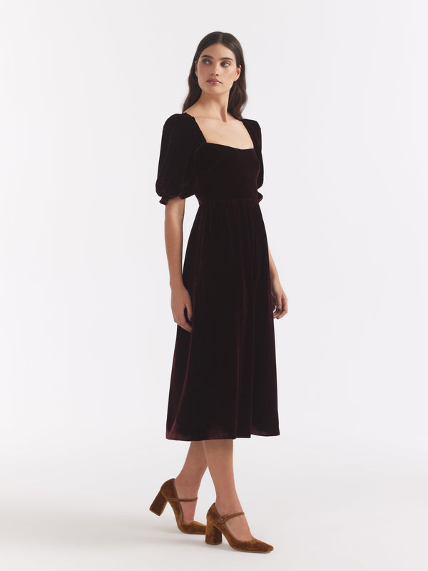 Saloni Rhea Dress In Burgundy