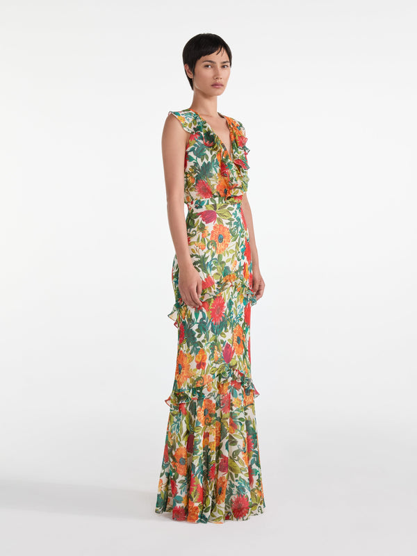 Saloni Rita Dress In Mandevilla Foliage