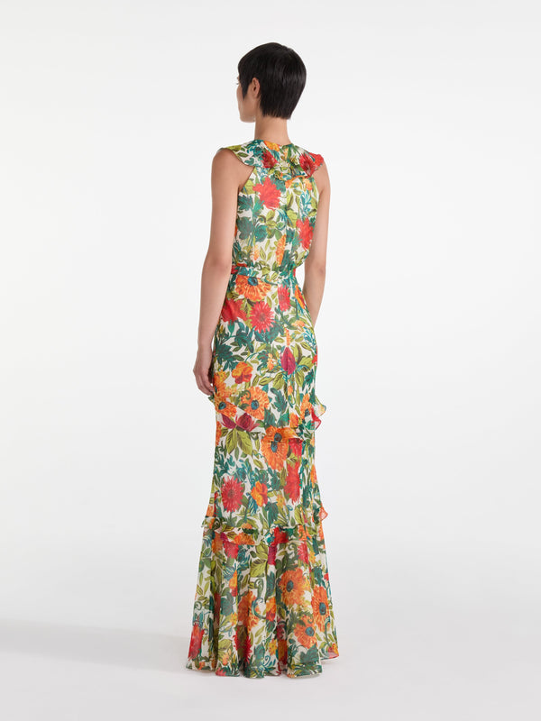 Saloni Rita Dress In Mandevilla Foliage