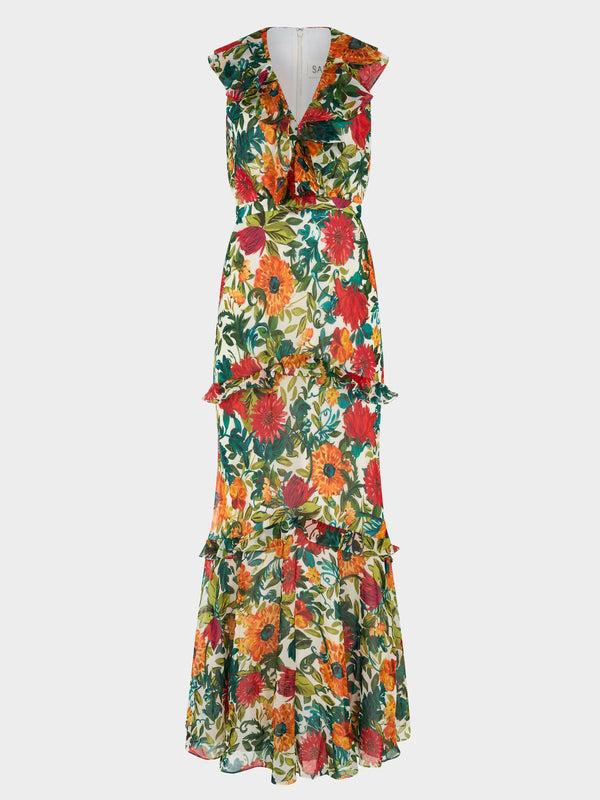 saloni Rita Dress in Mandevilla Foliage
