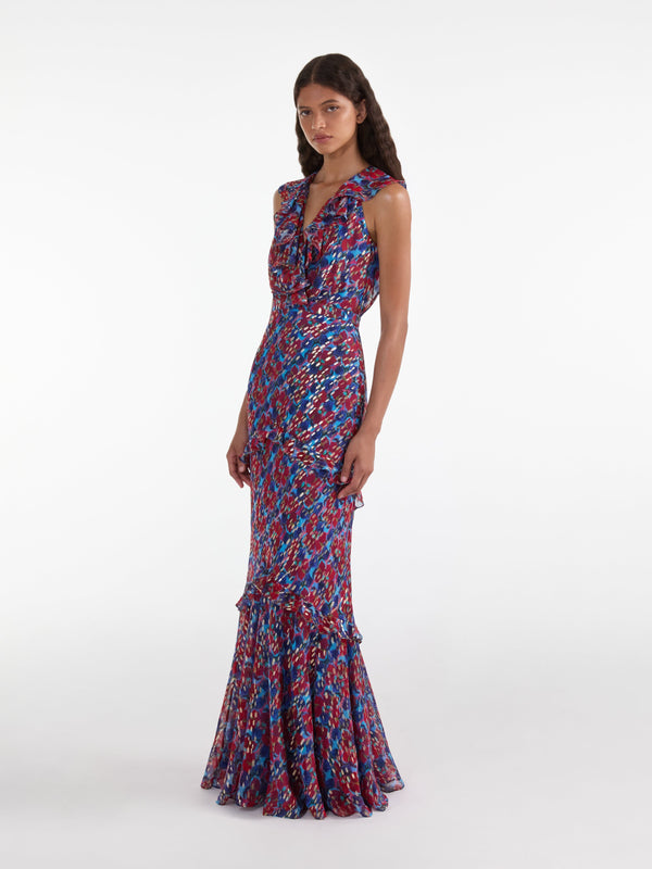 Saloni Rita Dress In Quail Sky