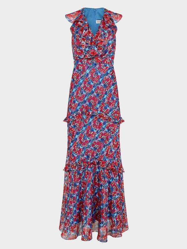 saloni Rita Dress in Quail Sky