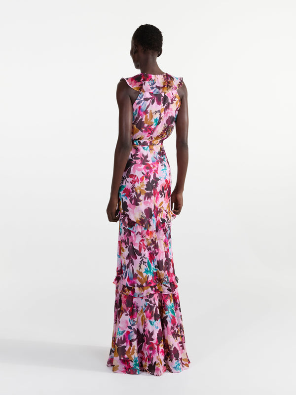 Saloni Rita Dress In Watercolour Flourish