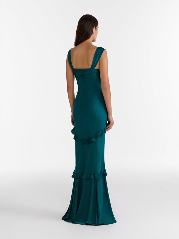 Saloni Selma Long Dress In Dark Teal