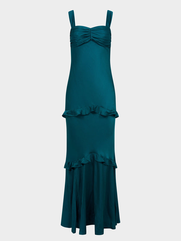 saloni Selma Long Dress in Dark Teal