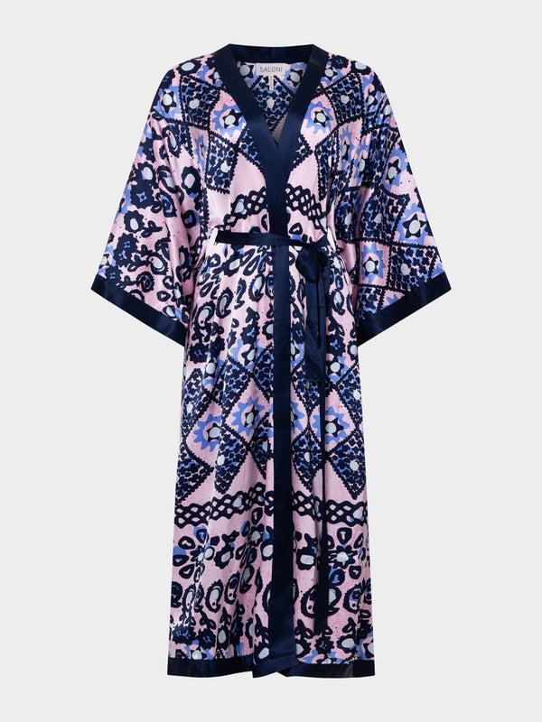 saloni Silk Kimono Robe in Quartz Batik