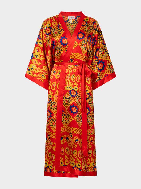 saloni Silk Kimono Robe in Ruby Batik