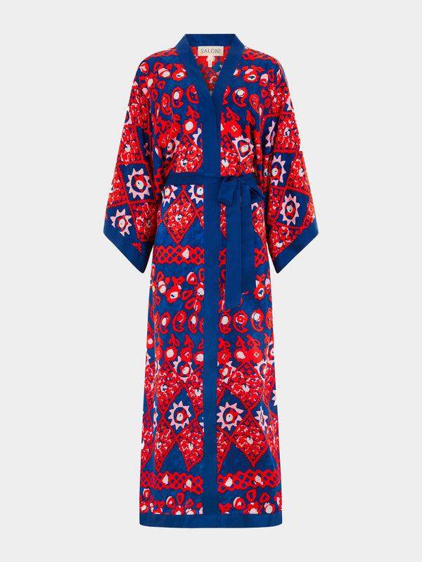 saloni Silk Kimono Robe in Scarlet Batik