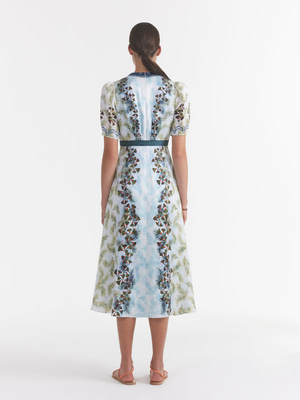 Saloni Tabitha Midi Dress In Feather Papyrus