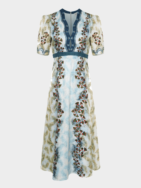 saloni Tabitha Midi Dress in Feather Papyrus