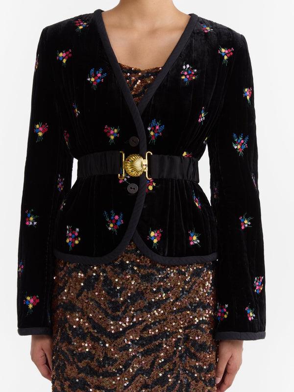 Saloni Venyx Jewelled Shell Belt Black