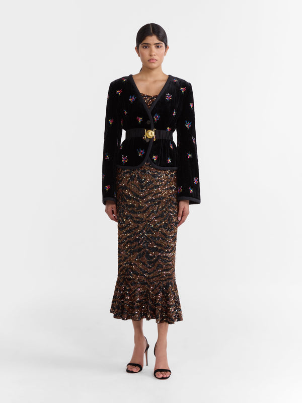 Saloni Venyx Jewelled Shell Belt Black