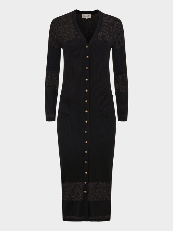 saloni Venyx Long Rib Cardigan Dress in Black Gold