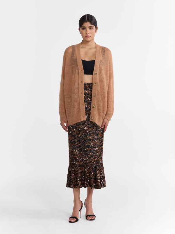 Saloni Venyx Oversized Cardigan In Camel