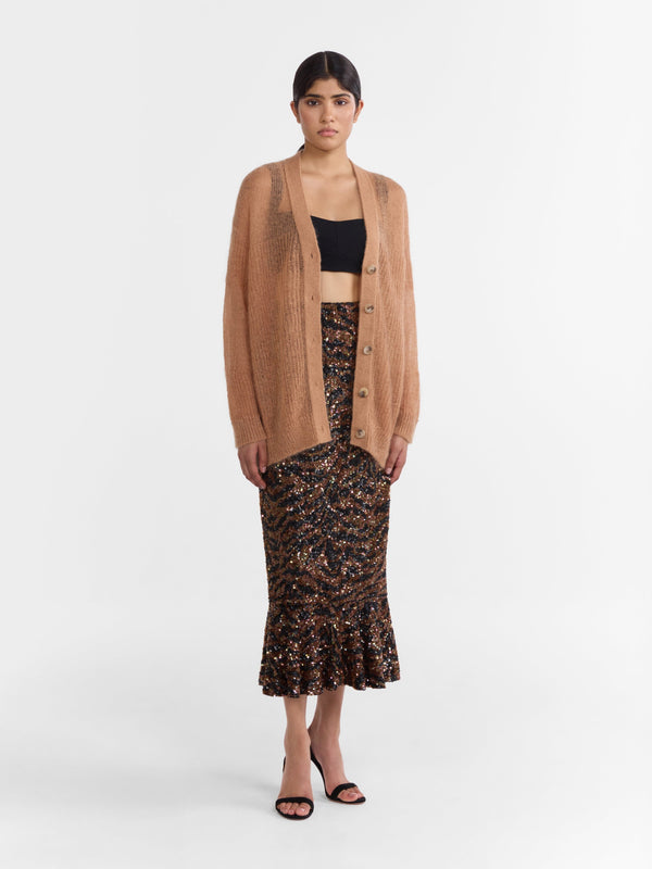 Saloni Venyx Oversized Cardigan In Camel