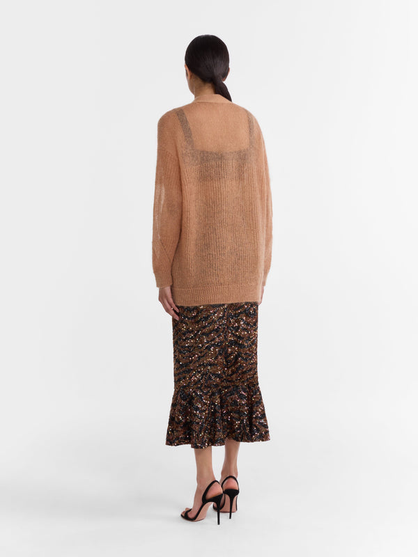 Saloni Venyx Oversized Cardigan In Camel