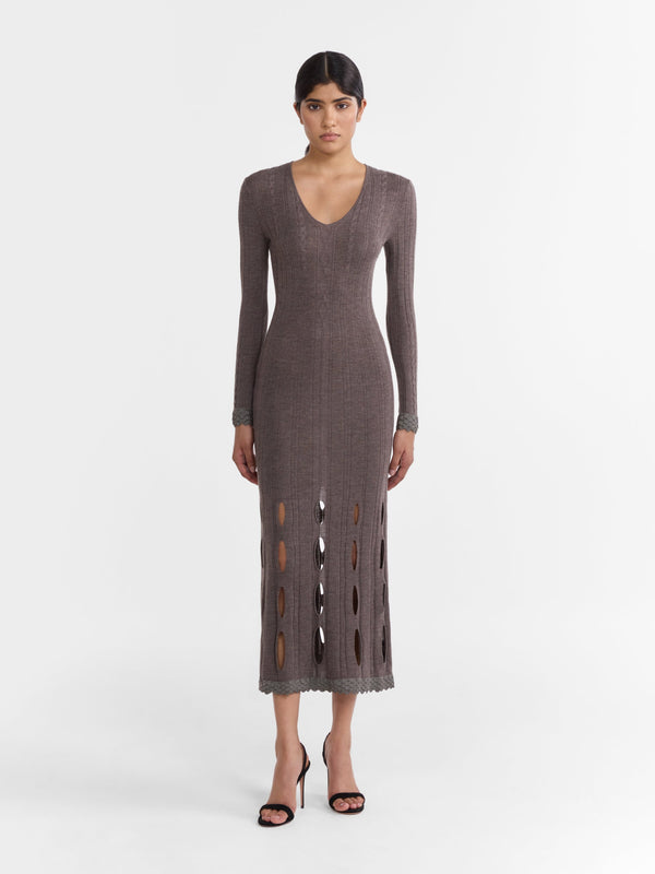 Saloni Venyx Pointelle Dress In Charcoal Metallic