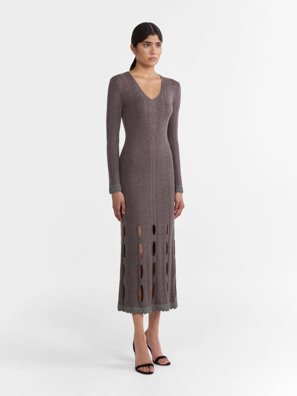 Saloni Venyx Pointelle Dress In Charcoal Metallic