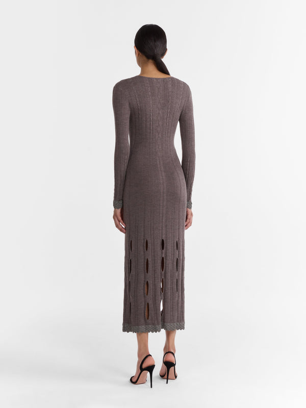 Saloni Venyx Pointelle Dress In Charcoal Metallic