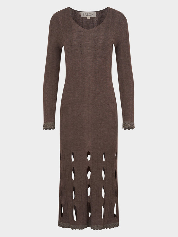 saloni Venyx Pointelle Dress in Charcoal Metallic