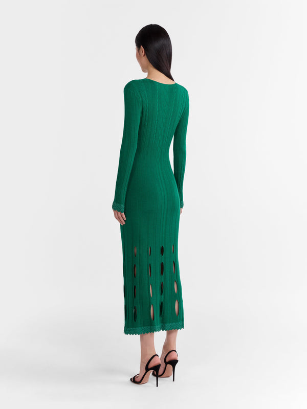 Saloni Venyx Pointelle Dress In Jade Metallic
