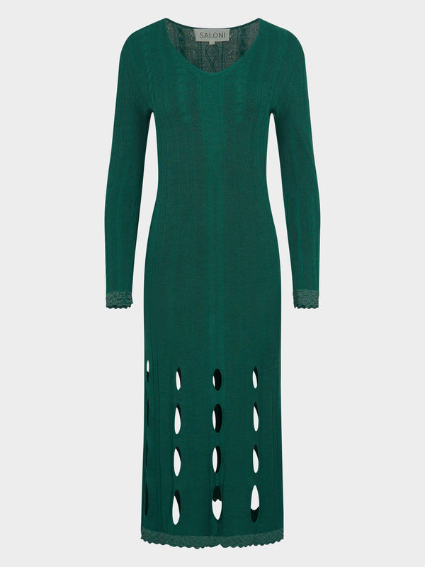 saloni Venyx Pointelle Dress in Jade Metallic