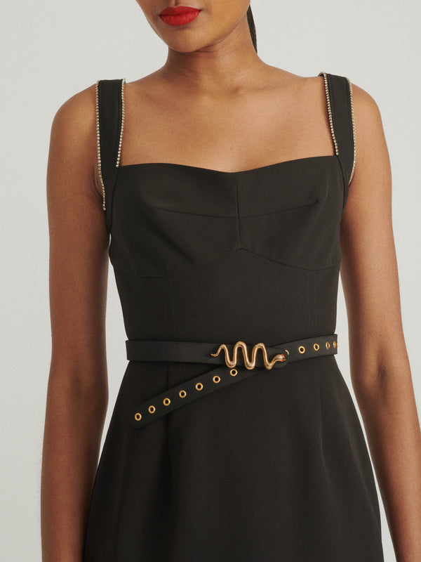 Saloni Venyx Snake Eyes Black Leather Belt