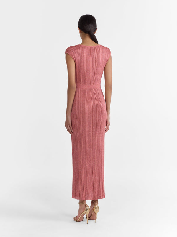 Saloni Venyx Stardust Rib Dress In Copper Metallic