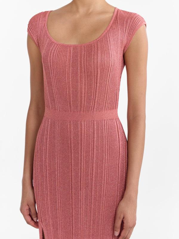 Saloni Venyx Stardust Rib Dress In Copper Metallic