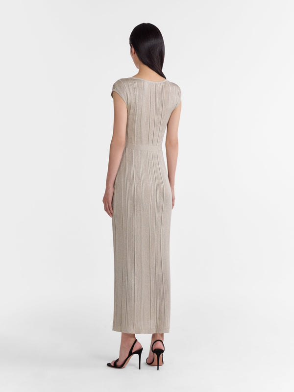 Saloni Venyx Stardust Rib Dress In Pale Silver