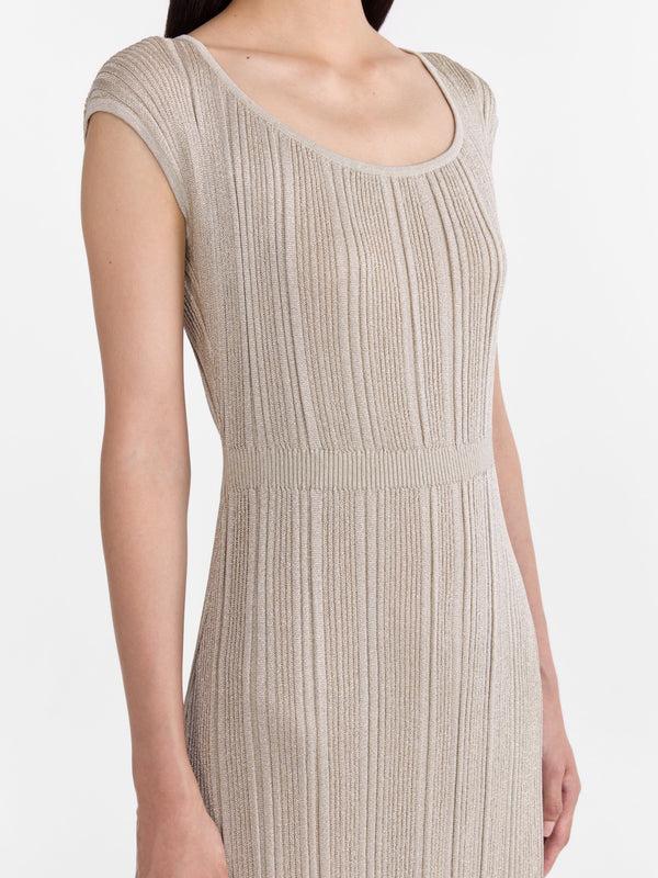 Saloni Venyx Stardust Rib Dress In Pale Silver