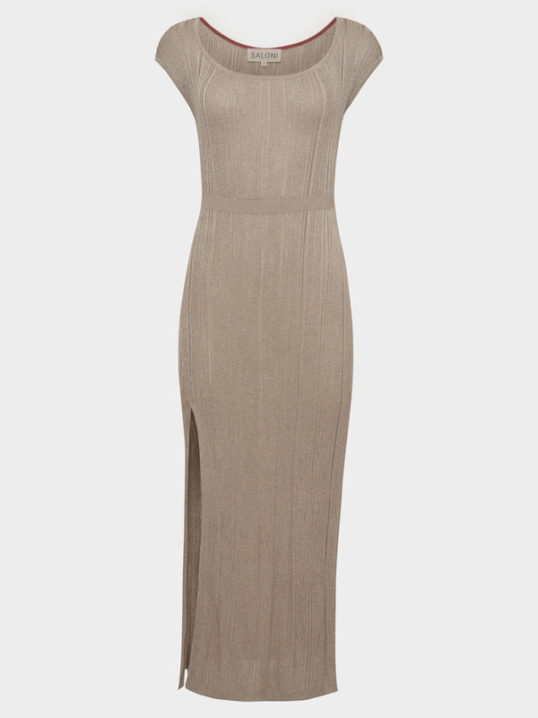 saloni Venyx Stardust Rib Dress in Pale Silver
