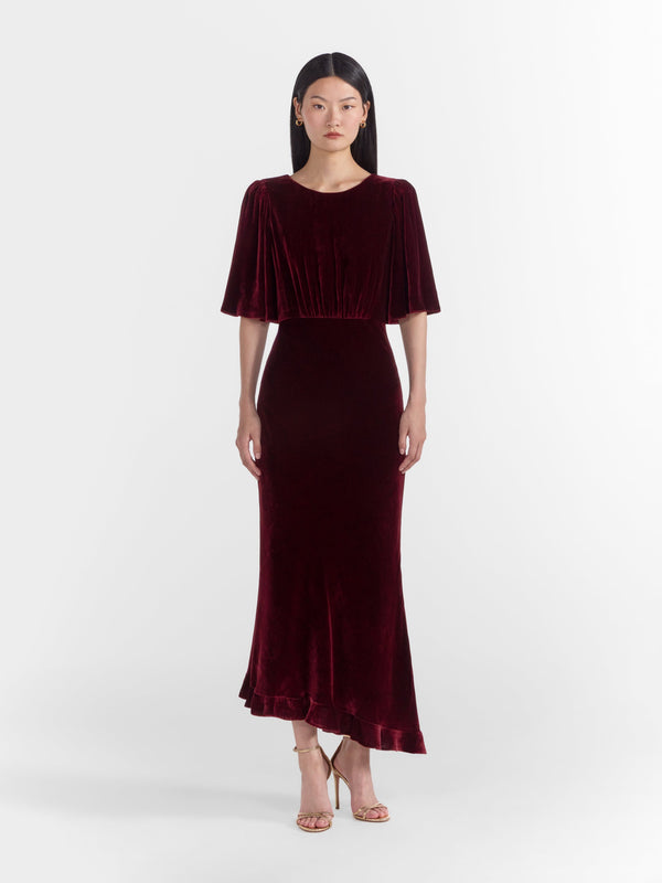 Saloni Vida Velvet Dress In Burgundy