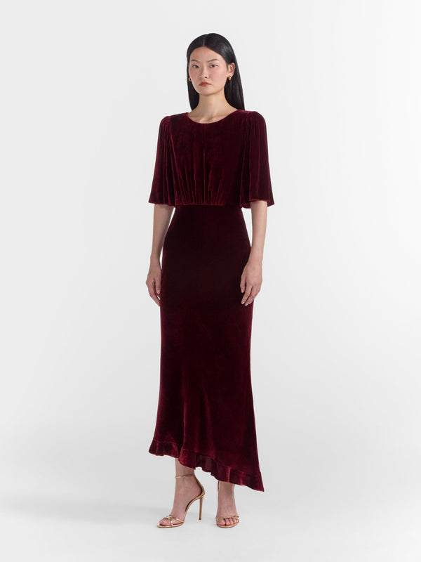 Saloni Vida Velvet Dress In Burgundy